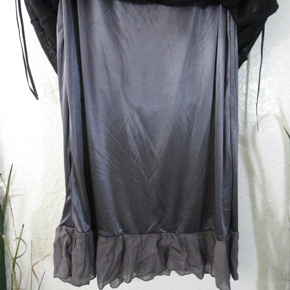 Sleeveless Gray Floral Rose Black Lace Dress Sz M - Picture 5 of 11